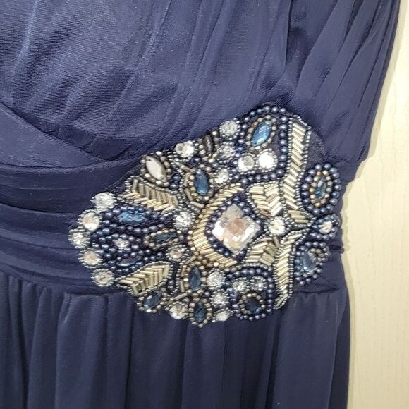 My Michelle Navy Blue Strapless beaded Embellished Gown size 16W - Picture 4 of 10